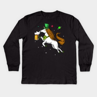 Leprechaun Unicorn St Patricks Day Beer Irish Party Kids Long Sleeve T-Shirt